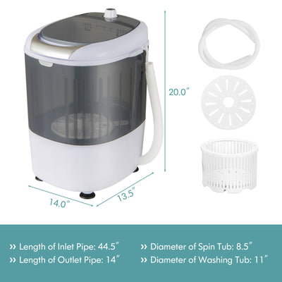 Portable Mini Washing Machine Semi-Automatic Washer and Spinner Combo with Single Tub-Gray