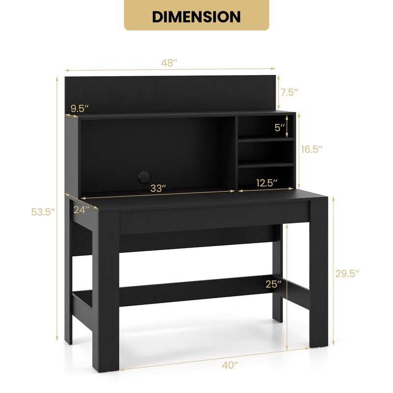 48 Inch Writing Computer Desk with Anti-Tipping Kits and Cable Management Hole-Black