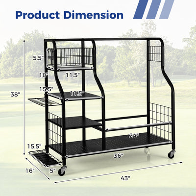 Golf Bag Organizer for 2 Golf Bags with Golf Clubs Rack and Lockable Wheels-Black