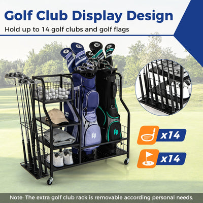 Golf Bag Organizer for 2 Golf Bags with Golf Clubs Rack and Lockable Wheels-Black