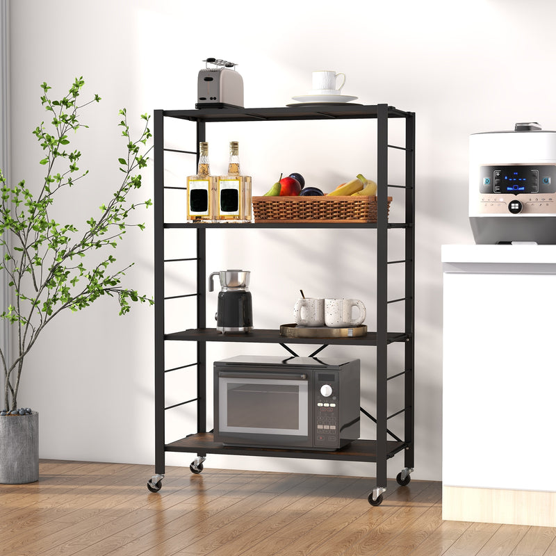 4-tier Foldable Storage Shelf for Tool Room Kitchen Living Room-Black