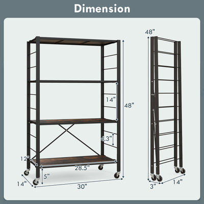 4-tier Foldable Storage Shelf for Tool Room Kitchen Living Room-Black