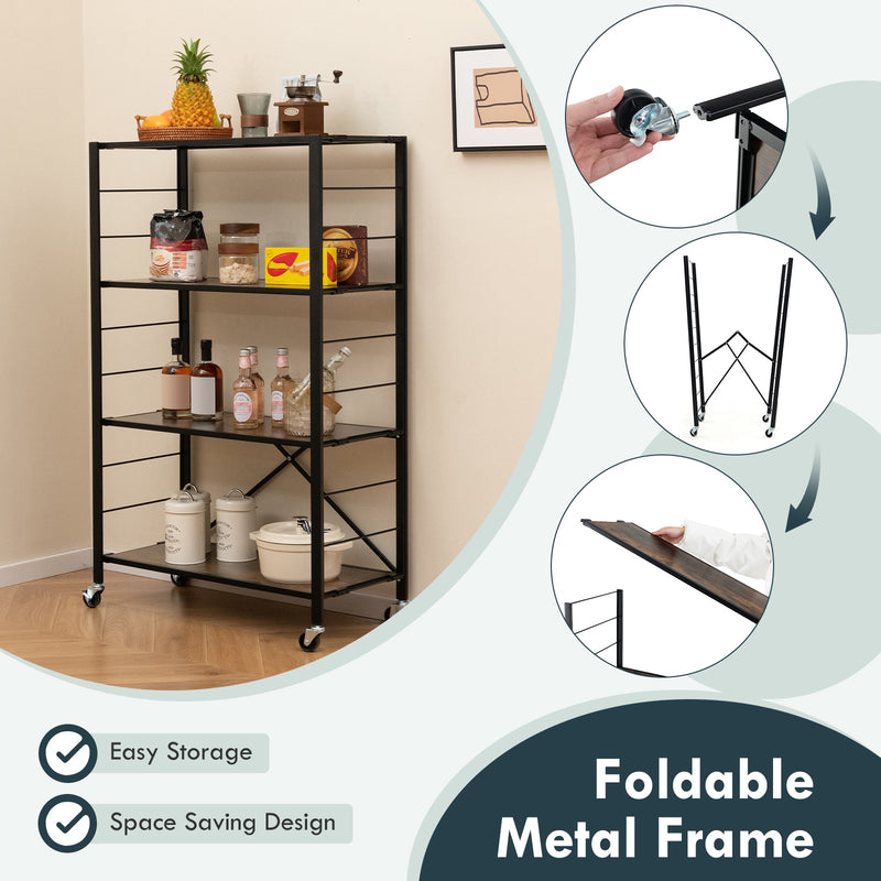 4-tier Foldable Storage Shelf for Tool Room Kitchen Living Room-Black