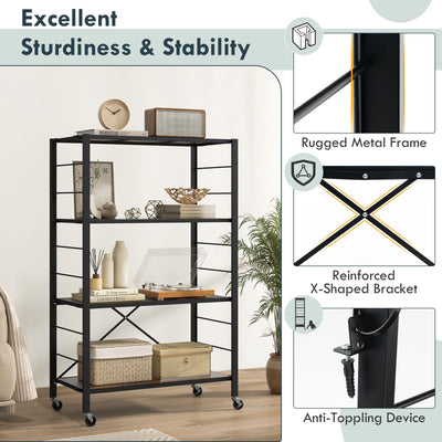 4-tier Foldable Storage Shelf for Tool Room Kitchen Living Room-Black