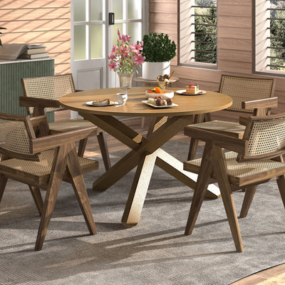 47 Inches Round Dining Table with Solid Acacia Wood Legs for 4-6 Person-Natural