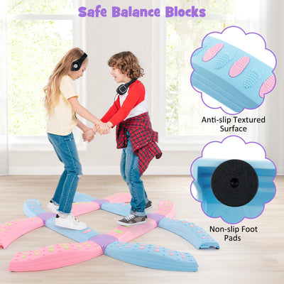 Colorful Kids Wavy Balance Beam with Textured Surface and Non-slip Foot Pads-Blue and Pink