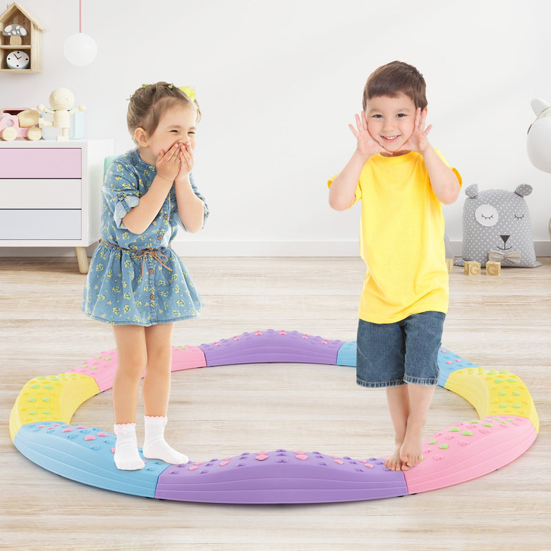 Colorful Kids Wavy Balance Beam with Textured Surface and Non-slip Foot Pads-Pink & Purple