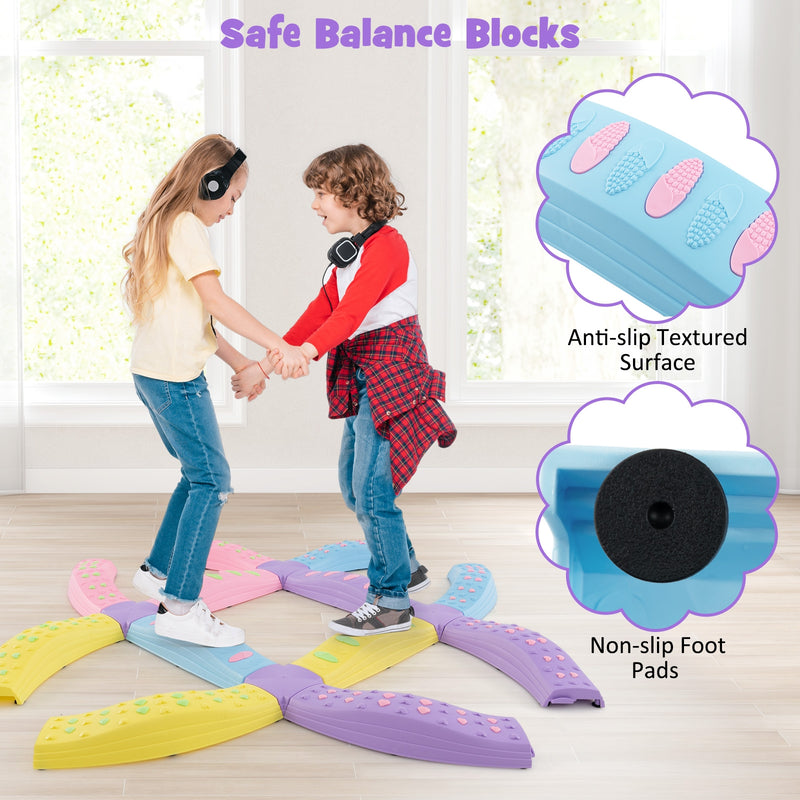 Colorful Kids Wavy Balance Beam with Textured Surface and Non-slip Foot Pads-Pink & Purple