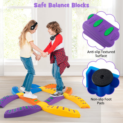 Colorful Kids Wavy Balance Beam with Textured Surface and Non-slip Foot Pads-Blue & Orange