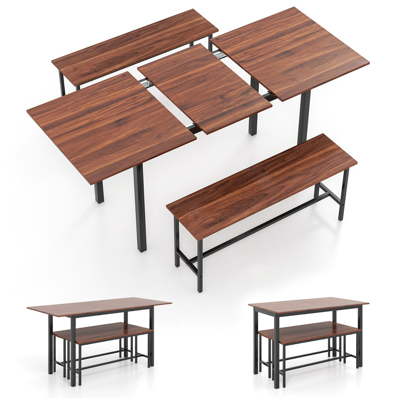 3 Piece Dining Table Set for 4-6 with 2 Benches-Walnut