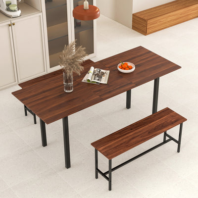 3 Piece Dining Table Set for 4-6 with 2 Benches-Walnut