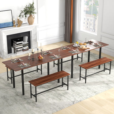 3 Piece Dining Table Set for 4-6 with 2 Benches-Walnut