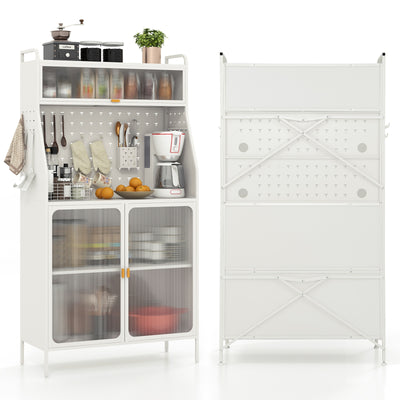 5-Tier Metal Baker's Rack with See-through Flip-up Door and Pegboard-White