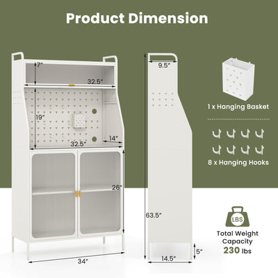 5-Tier Metal Baker's Rack with See-through Flip-up Door and Pegboard-White