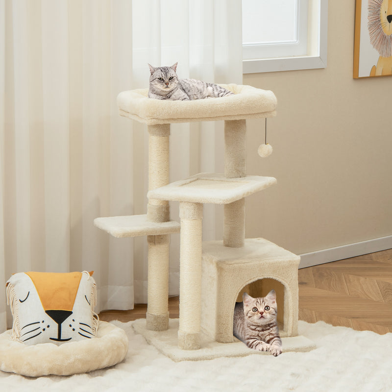 Multi-layer Cat Tree with Perch and Hanging Ball-Beige