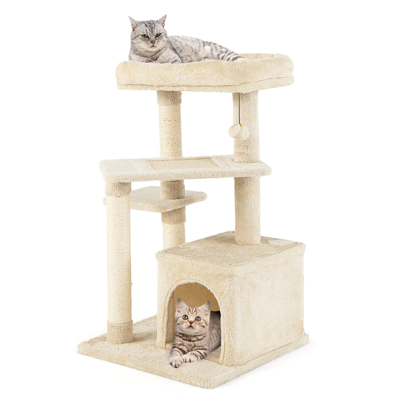 Multi-layer Cat Tree with Perch and Hanging Ball-Beige