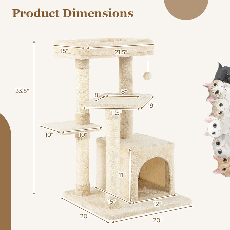 Multi-layer Cat Tree with Perch and Hanging Ball-Beige