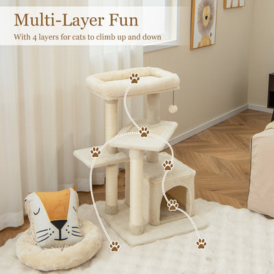 Multi-layer Cat Tree with Perch and Hanging Ball-Beige