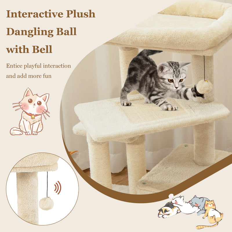 Multi-layer Cat Tree with Perch and Hanging Ball-Beige