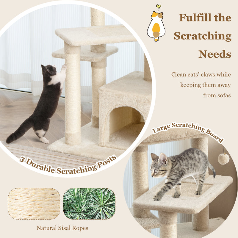 Multi-layer Cat Tree with Perch and Hanging Ball-Beige