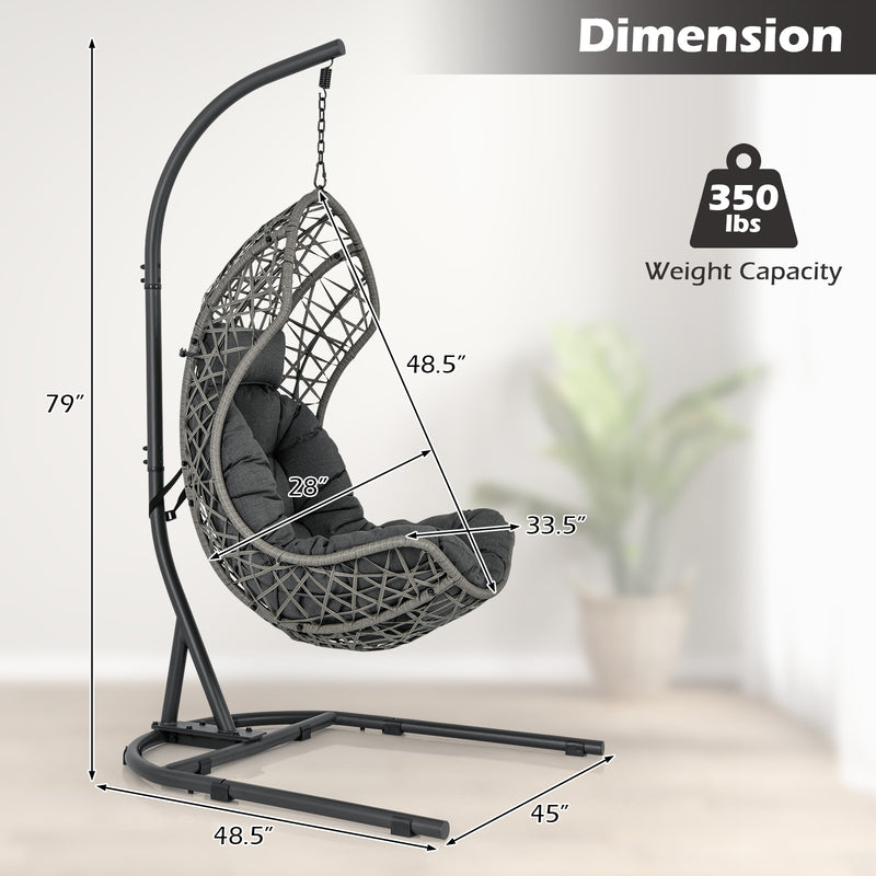 Egg Chair with Stand PE Rattan Swing Hammock Chair with Pillow and Cushion-Gray