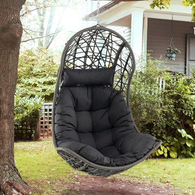 Hanging Egg Chair PE Rattan Swing Hammock Chair with Soft Pillow and Cushion-Gray