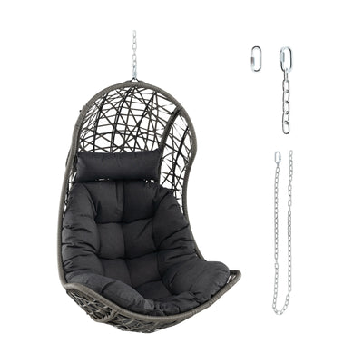 Hanging Egg Chair PE Rattan Swing Hammock Chair with Soft Pillow and Cushion-Gray