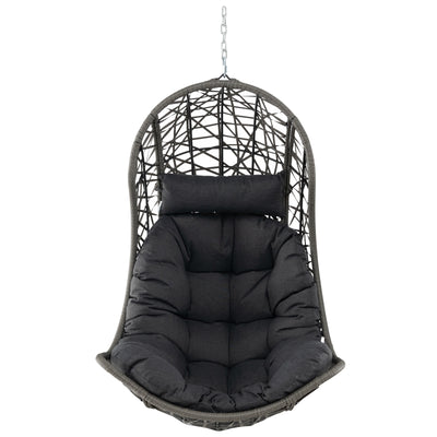 Hanging Egg Chair PE Rattan Swing Hammock Chair with Soft Pillow and Cushion-Gray