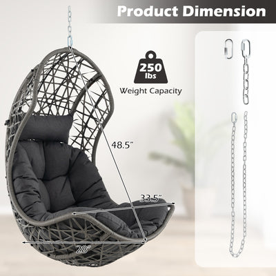 Hanging Egg Chair PE Rattan Swing Hammock Chair with Soft Pillow and Cushion-Gray