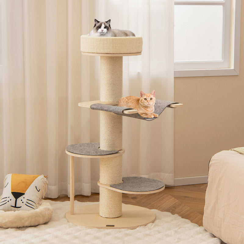 47 Inches Cat Tree for Indoor Cats with Thickened Sisal Scratching Posts-Gray