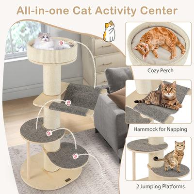 47 Inches Cat Tree for Indoor Cats with Thickened Sisal Scratching Posts-Gray