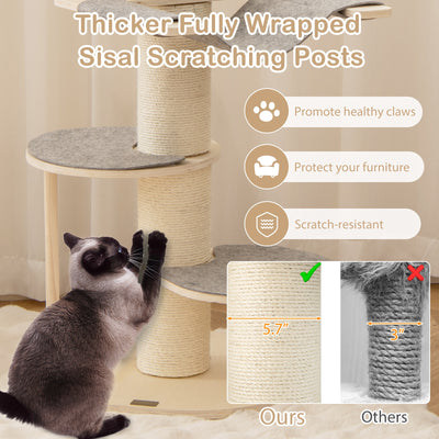 47 Inches Cat Tree for Indoor Cats with Thickened Sisal Scratching Posts-Gray