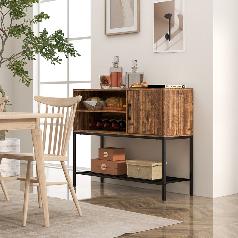 Buffet Sideboard Coffee Bar Cabinet with Power Outlets and USB Ports-Rustic Brown