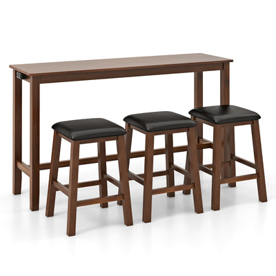 4-Piece Bar Table Set Counter-Height Table and 3 PVC Leather Upholstered Bar Stools-Brown