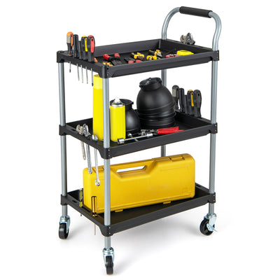 3 Layer Tool Cart with PP Shelves Sponged Handle and Swivel Wheel-Black