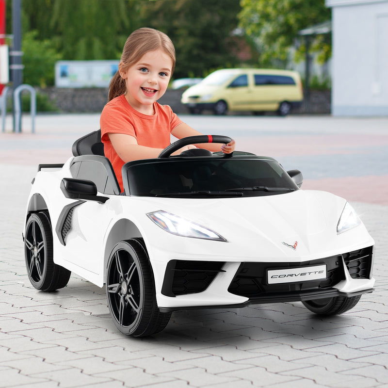 12V Electric Kids Ride On Car Licensed Chevrolet Corvette C8 with Remote Control Ages 3+ Years Old-White