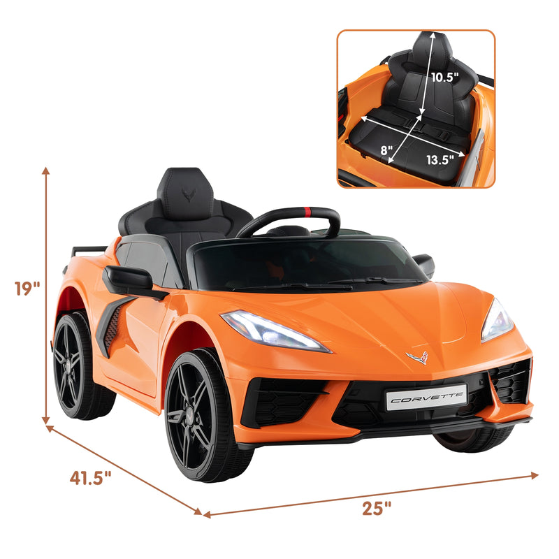 12V Electric Kids Ride On Car Licensed Chevrolet Corvette C8 with Remote Control Ages 3+ Years Old-Orange