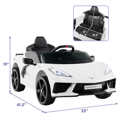 12V Electric Kids Ride On Car Licensed Chevrolet Corvette C8 with Remote Control Ages 3+ Years Old-White