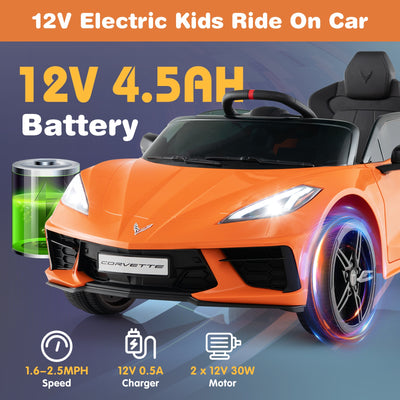 12V Electric Kids Ride On Car Licensed Chevrolet Corvette C8 with Remote Control Ages 3+ Years Old-Orange