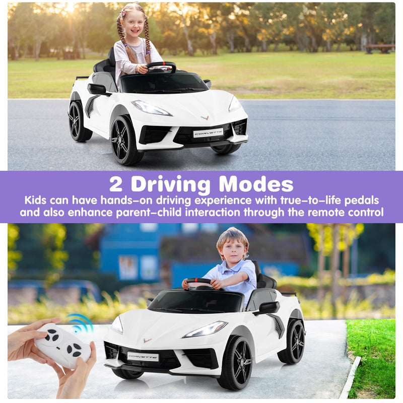 12V Electric Kids Ride On Car Licensed Chevrolet Corvette C8 with Remote Control Ages 3+ Years Old-White