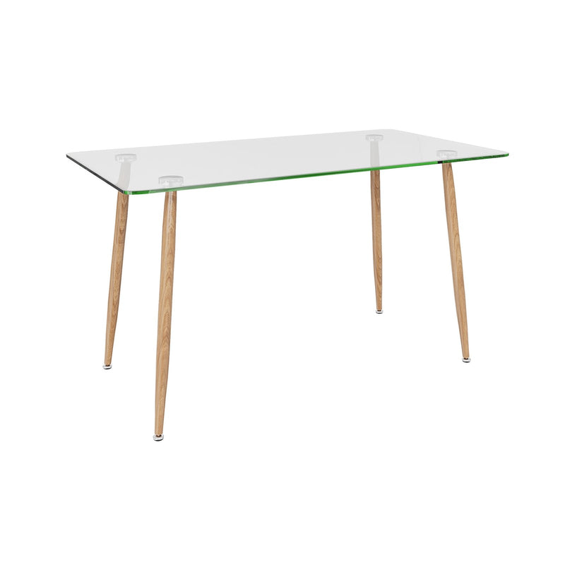 Modern Glass Rectangular Dining Table with Metal Legs-Natural