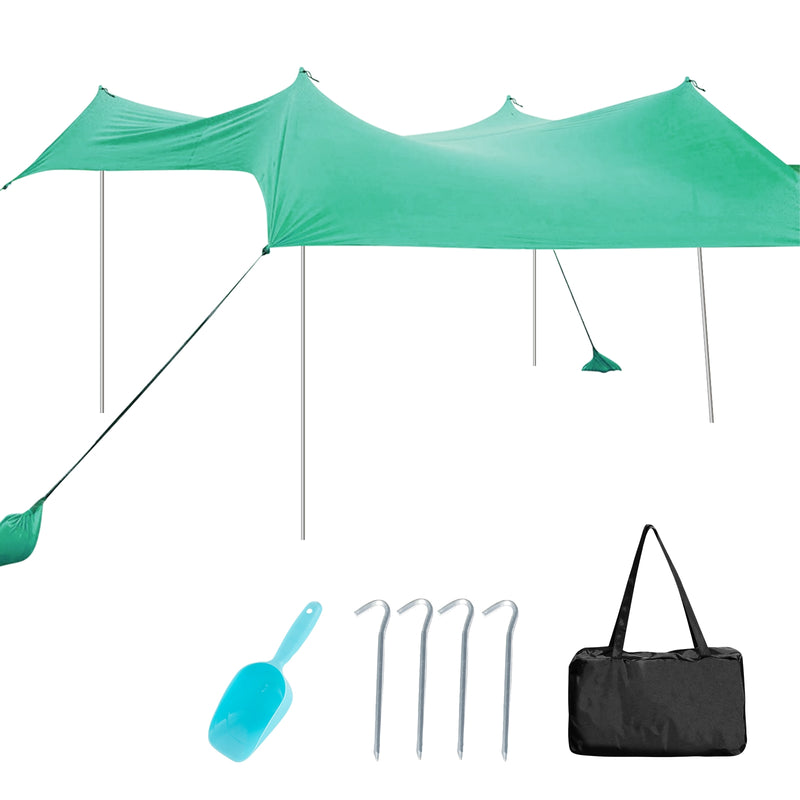 10 Foot Ride 9 Foot Family Beach Tent Canopy Sunshade with 4 Poles-Green