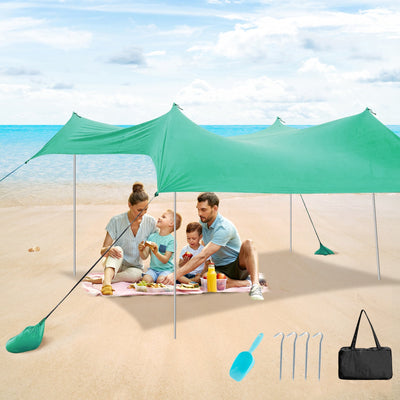 10 Foot Ride 9 Foot Family Beach Tent Canopy Sunshade with 4 Poles-Green