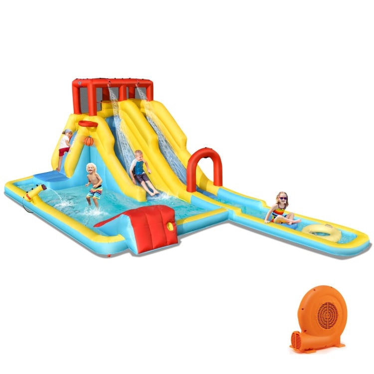 7-in-1 Inflatable Slide Water Park Bounce House with 680W Blower