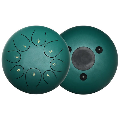 10" Steel Tongue Drum 8 Notes Handpan Drum-Green - Relaxacare