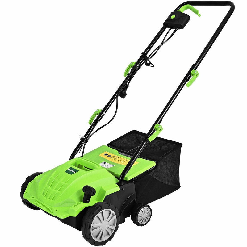 12Amp Corded Scarifier 13” Electric Lawn Dethatcher with 40L Collection Bag -Green - Relaxacare