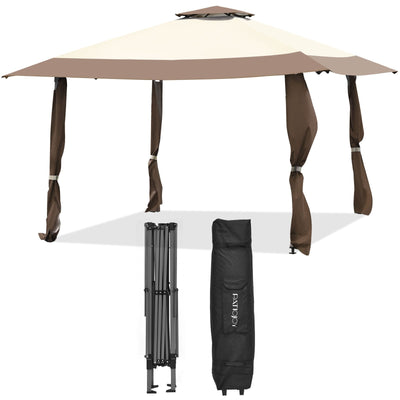 13 Feet x 13 Feet Pop Up Canopy Tent Instant Outdoor Folding Canopy Shelter-Brown - Relaxacare