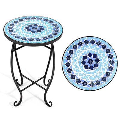 14 Inch Mosaic Round Side Table Plant Stand for Patio Lawn Garden - Relaxacare