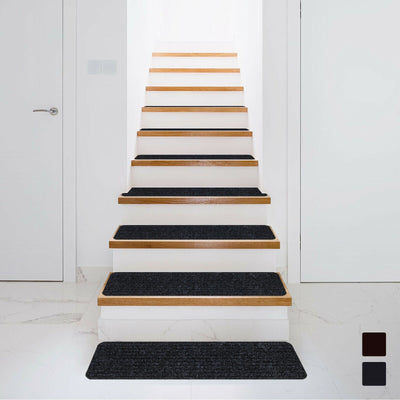 15 Pieces 30 x 8 Inch Slip Resistant Soft Stair Treads Carpet-Black - Relaxacare