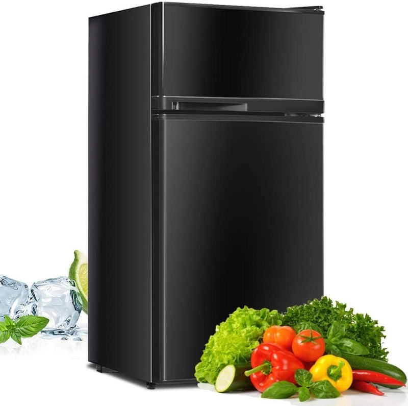 2 Doors Cold-rolled Sheet Compact Refrigerator-Black - Relaxacare